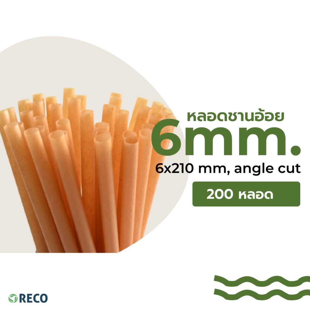 หลอดชานอ้อย RECO (200 หลอด) ขนาด6x210มม.