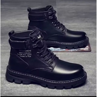 รองเท้าบูทมาร์ติน รองเท้าหนังPu สีดำ สำหรับผู้ชาย 39-44