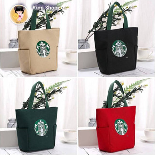 kimi..shop กระเป๋าผ้า starbuck แบบถือ ติดกระดุมเป๊ก พร้อมส่ง