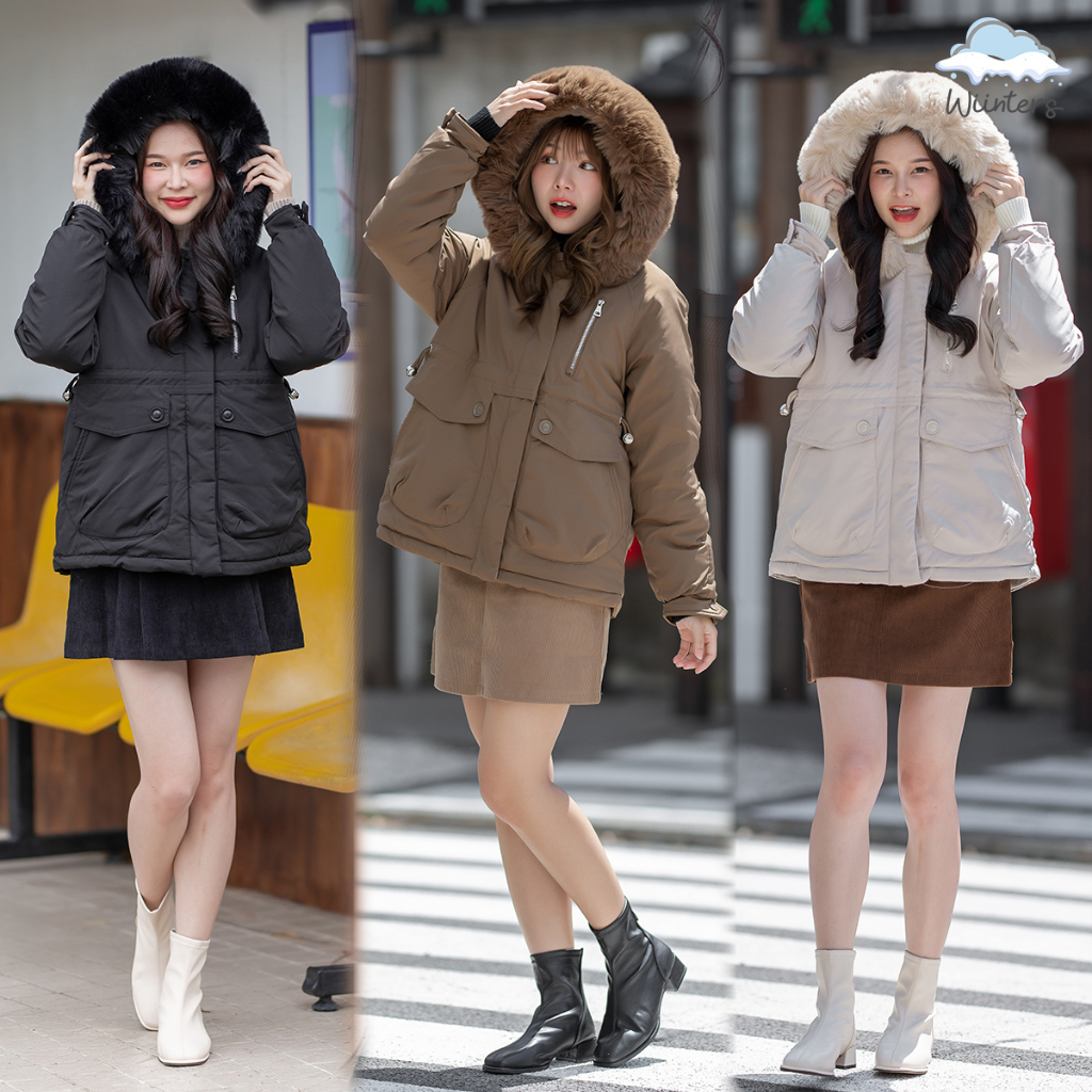 [ Zippi Feathery Fur Coat ]​ 3 สี I เสื้อโค้ท โค้ท มีฮู้ด ขนเฟอร์ถอดได้ ด้านในบุขน กันหนาวติดลบ