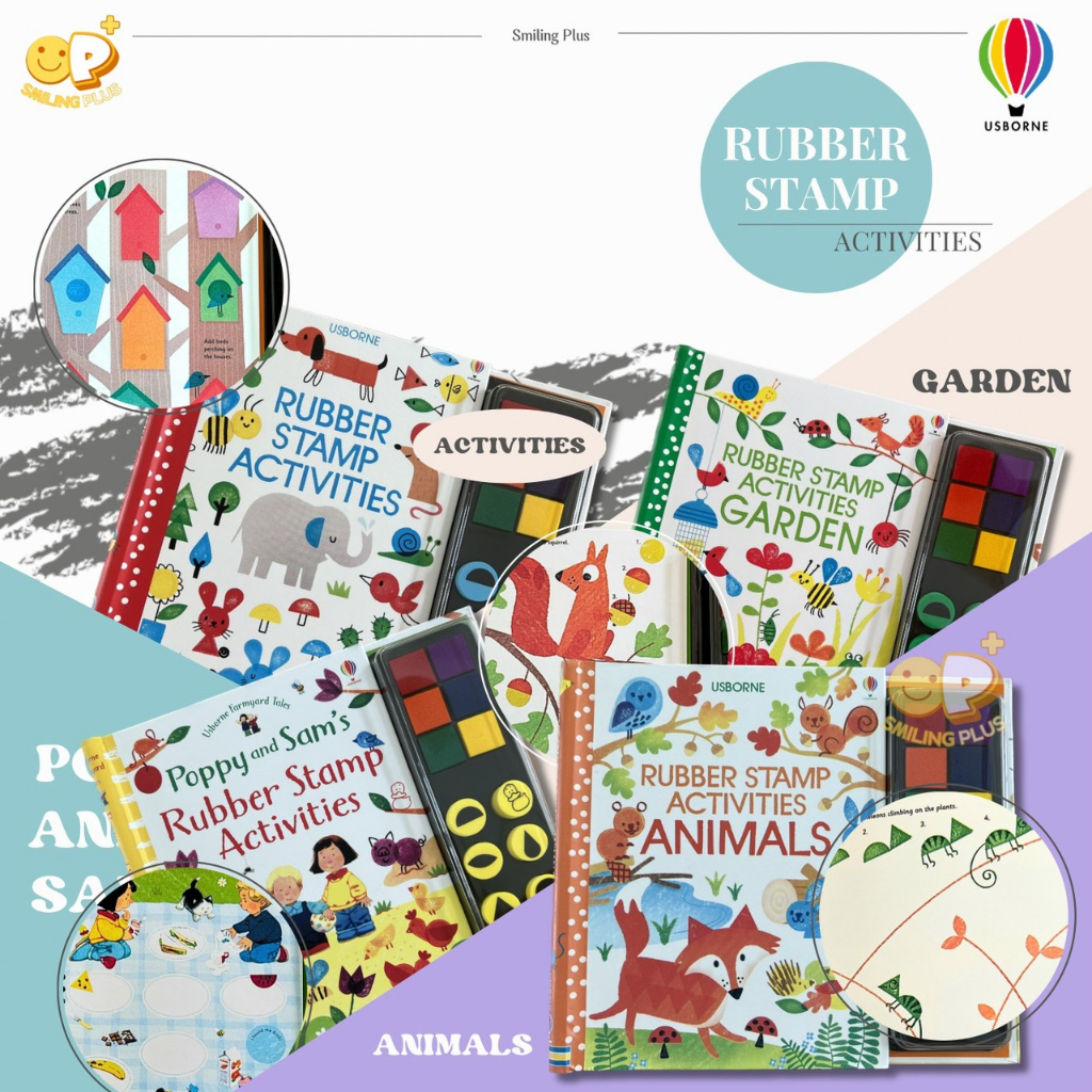 พร้อมส่ง Usborne : Rubber stamp Activities สมุดพิมพ์สีโดยแม่พิมพ์รูปทรงต่างๆ สำหรับ 3 ขวบขึ้นไป