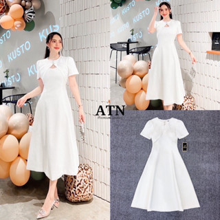 Code : M9 Atn Dress ชุดเดรสยาวสีขาวคอกลมแขนสั้น สำหรับผู้หญิง ไซส์ Xs-L