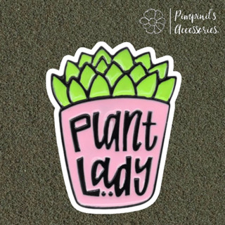 ʕ •ᴥ•ʔ ✿ พร้อมส่ง : เข็มกลัดลายกระถางต้นไม้สีชมพู “Plant Lady” | “Plant Lady” Pink Flowerpot Enamel Brooch Pin.