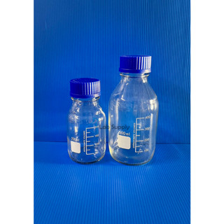 ขวดแล็บ ขวดแก้วเก็บสารฝาเกลียวสีน้ำเงิน Laboratory Bottle Clear Glass with Screw cap GL45 (No Brand)