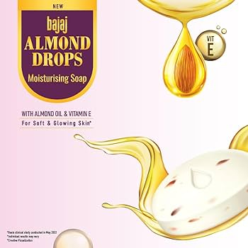 Bajaj Almond Drops Moisturising Soap with Almond Oil and Vitamin E 100gm buy 1get 1free