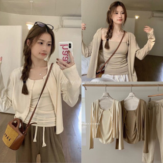 BAMBY set 2 pcs. 🍞🥟(490฿ฟรีส่ง) เสื้อสายเดี่ยว จับจีบด้านข้าง มาพร้อมเสื้อคลุมแขนยาว งานกระดุมหน้าใช้งานไ้ด้จริง wh.we