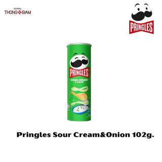 Pringles Sour Cream&amp;Onion พริงเกิลส์ รสซาวครีมและหัวหอม มันฝรั่งทอดกรอบ ขนาด 102 กรัม(g.)BBE:07/2024