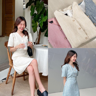 [ใส่โค้ด WYAJLTลดเพิ่ม] Noelle tweed dress (Mina Closet) เพิ่มสีครีม/ชมพู