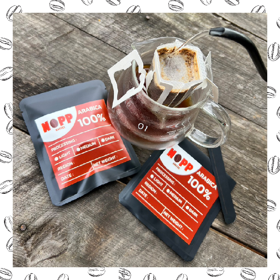 กาแฟดริป แบบซอง (คั่วอ่อน, คั่วกลาง, คั่วเข้ม) กาแฟดริปสำเร็จรูป ขนาด 10-12 กรัม | NoppCoffee Drip Bag Coffee 10-12g