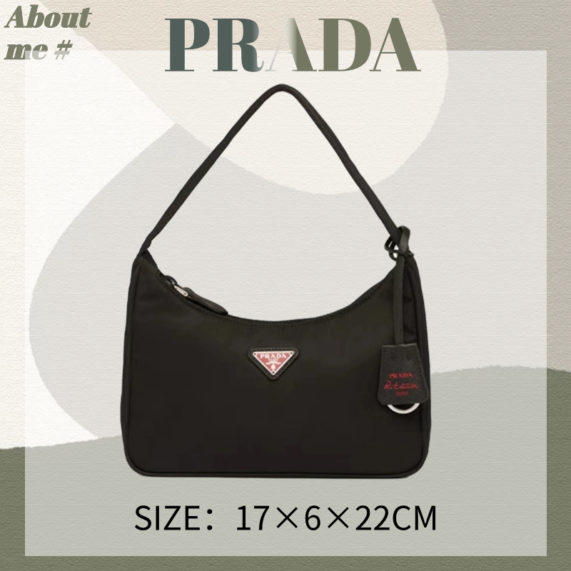 (In Stock) กระเป๋าถือผู้หญิง Prada HOBO series โลโก้สามเหลี่ยมโลหะสีแดง