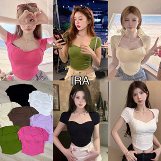 BY IRA เสื้อยืด คอเหลี่ยมแขนสั้น เซ็กซี่ สีพื้น ทรงสกินนี่ *มีฟองน้ำในตัว