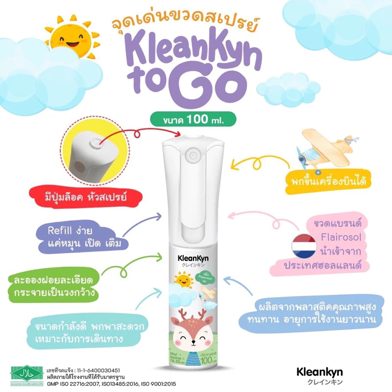 💚สเปรย์แอลกอฮอล์แบบพกพาขึ้นเครื่องบินได้ ขนาด 100ml Alcohol คุณภาพการผลิตมาตรฐาน Food & Pharma grade