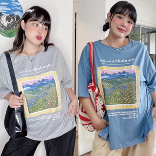 ss over T (Painted frame⛰️) เสื้อยืดโอเวอร์ไซซ์ทรงผ่าข้าง สาวอวบใส่หลวมจริง อก-60” {ลายภาพวาด}