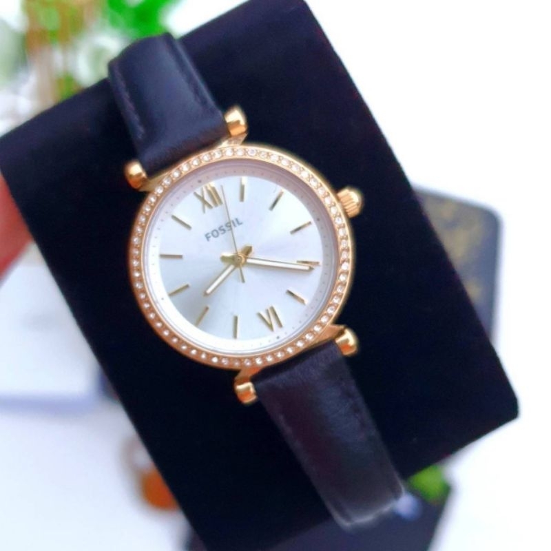 🌟ซื้อ 1 ได้ 2 นาฬิกาพร้อมพวงกุญแจใส่บัตร 🌟นาฬิกาข้อมือ New Fossil SET Carlie Three-Hand Black Eco Leather Watch