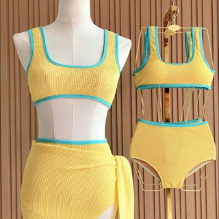 Kawachi - Crop Swimsuit ( yellow ) ชุดว่ายน้ำ บิกินี่