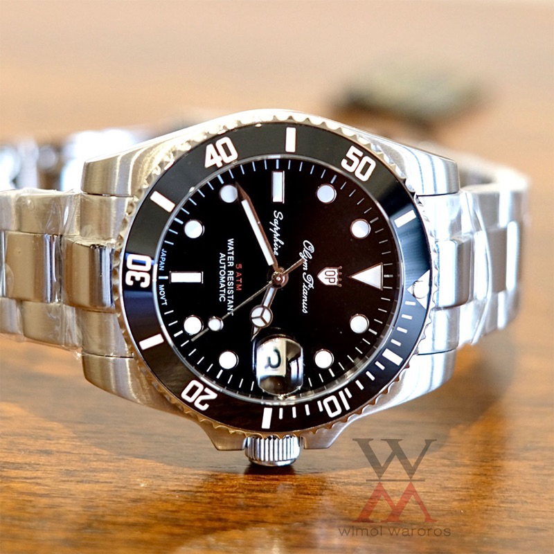 นาฬิกา OP (Olym Pianus) รุ่น 899832AG-423 (Submariner) Sapphire Automatic 5ATM (หน้าดำ-ขอบดำ)