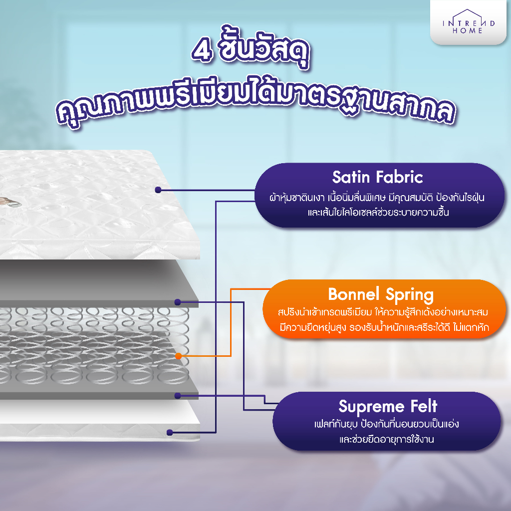 Furniture Intrend ที่นอนสปริงหุ้มผ้าซาตินกันไรฝุ่น รุ่น ANNA หนา 8 นิ้ว