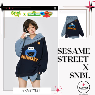 SESAME STREET x SNBL Boyfriend Style Spliced Denim Sweatshirt Autumn Pullover เสื้อกันหนาวเซซามิ คุกกี้