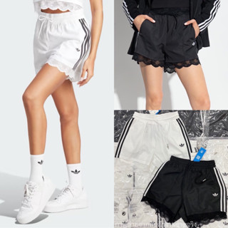 Adi x lace short pant🤍🖤กางเกงขาสั้นผ้า nyIon แต่งขอบลูกไม้ งานสวยชนช็อปเลยค่า ลุคสปอร์ตสายชิคชิว valen