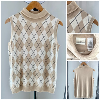 เสื้อไหมพรมคอเต่าลายข้าวหลามตัด สีครีม แบรนด์ Villager Size M