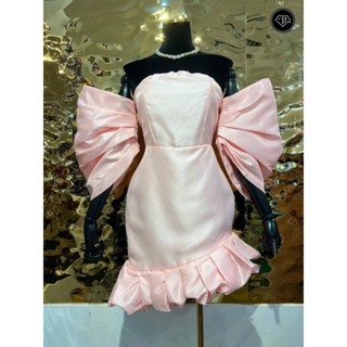 Lalisa999ราคาถูกที่สุด!! PACHARA Leila Blush Corset Dress เดรสผ้าไหมชมพูเปิดไหล่