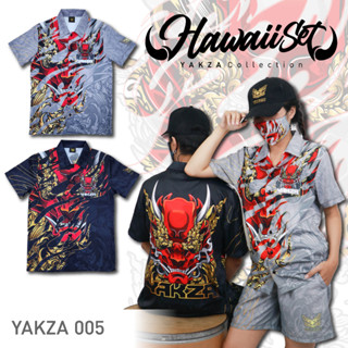 YAKZA hawaii 005 SET เสื้อเชิ้ต ฮาวาย + กางเกงขาสั้น ลายยักษ์ โอนิ ญี่ปุ่น ทรงตรง แห้งไวไม่ร้อน