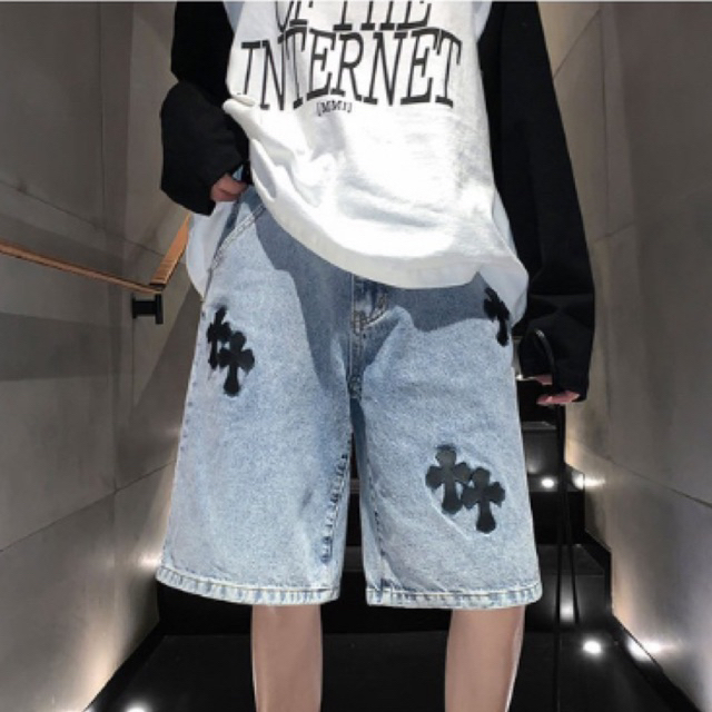 กางเกงขาสั้นผู้ชาย cross short jeans