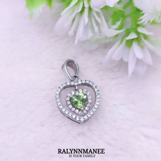 O6482 จี้พลอยเพอริดอทแท้ ( Peridot ) ตัวเรือนเงินแท้ 925 ชุบทองคำขาว