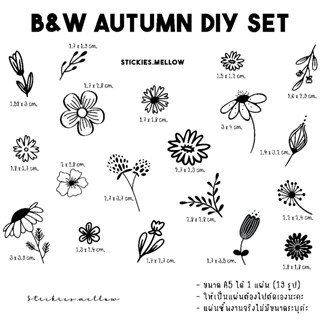 ตัวรีดติดเสื้อ รูปดอกไม้ สไตล์ขาวดำ การ์ตูนรีดผ้า DIY Set (B&amp;W Autumn) สติ๊กเกอร์สำหรับgเนื้อผ้า Stickies.mellow