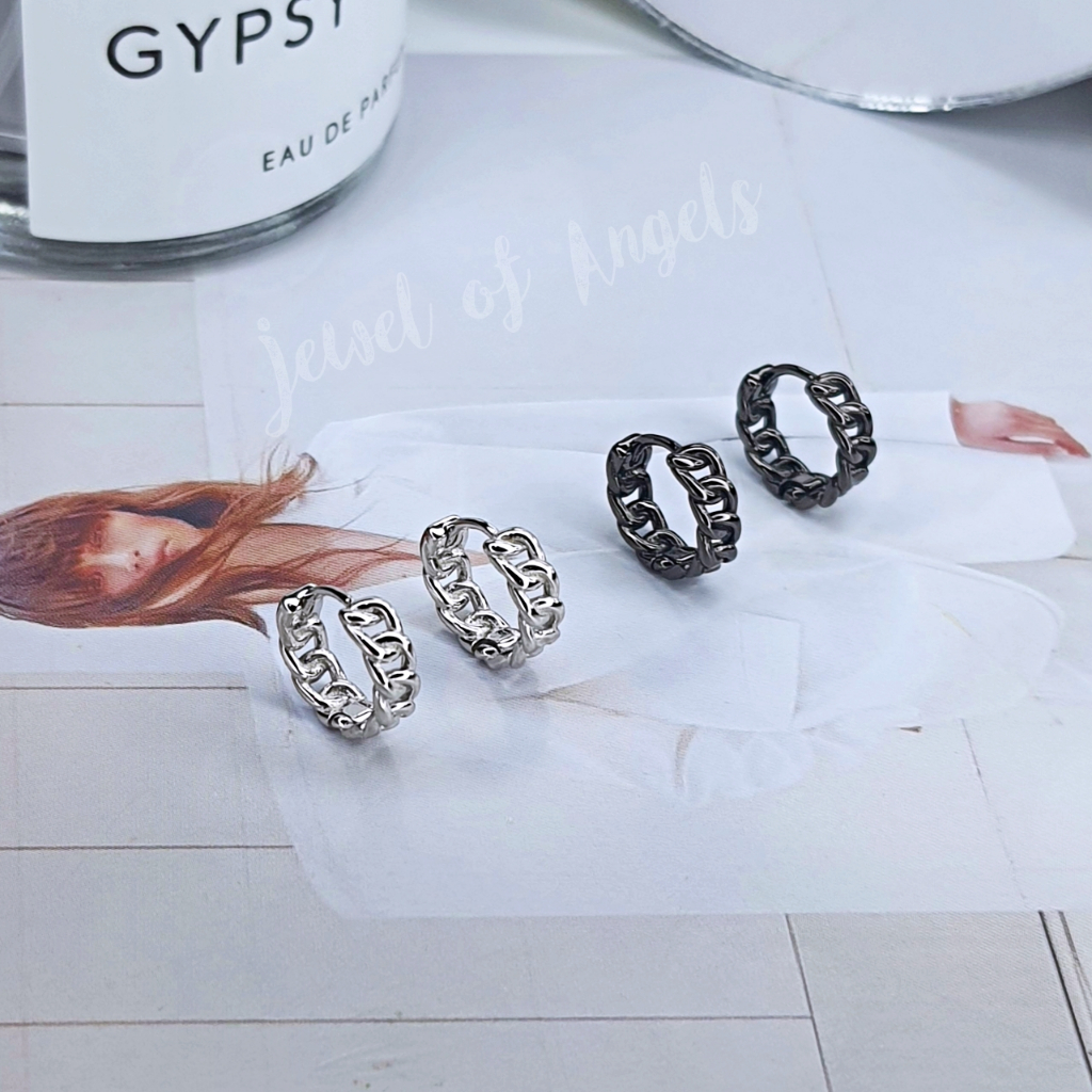 ต่างหูห่วงเล็กเงินแท้ S925 รุ่น Support ห่วงลายโซ่เล็ก สีเงิน สีดำ ตุ้มหูห่วง เงินแท้ทั้งชิ้น Silver925