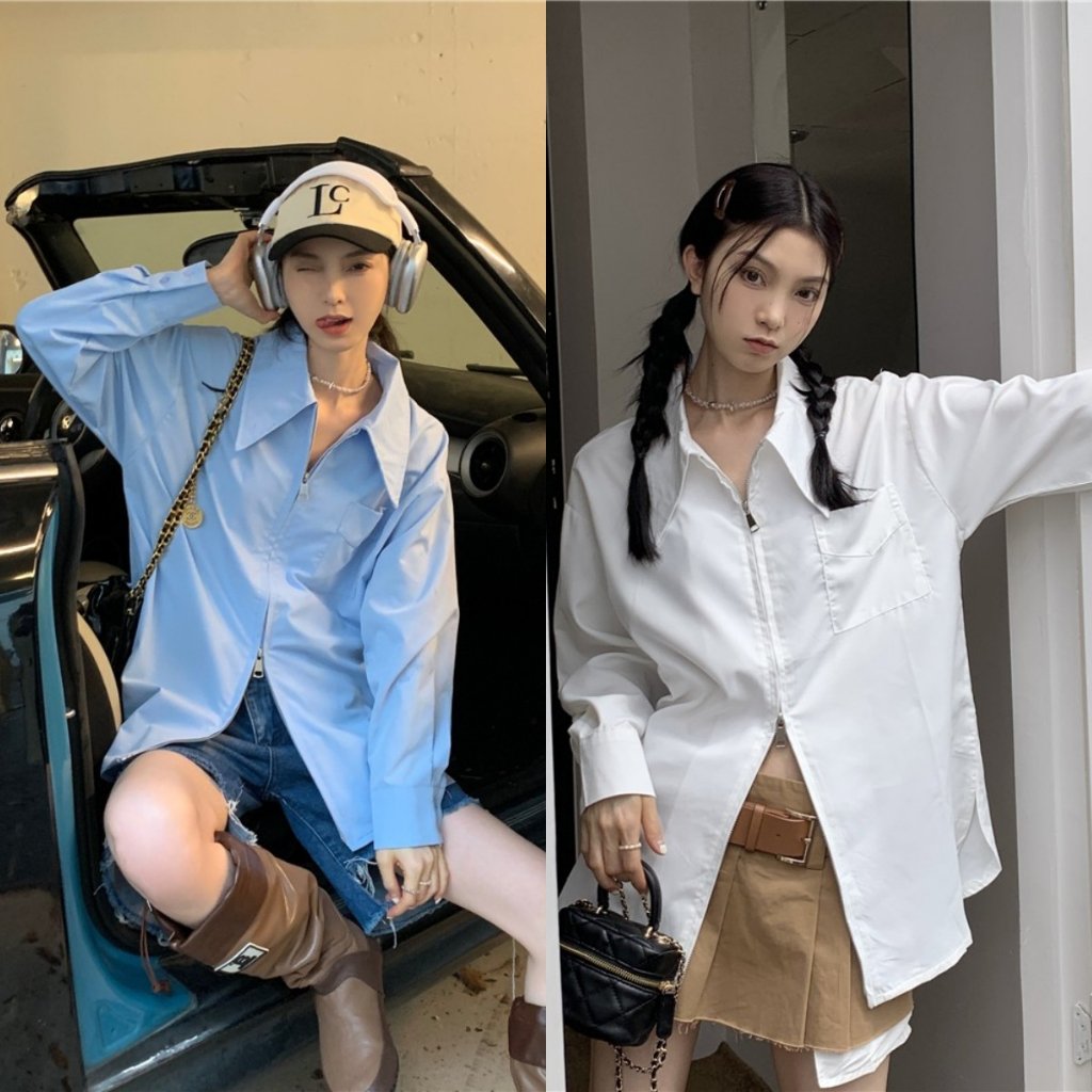 เสื้อเชิ้ตผู้หญิง เสื้อโปโล oversize สไตล์เกาหลี เรียบๆท​รงเกร๋ #8602