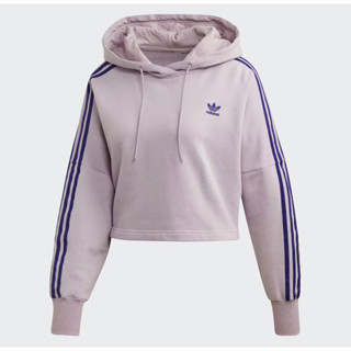 [พร้อมส่ง] เสื้อฮู้ดสีม่วง Adidas เสื้อฮู้ดครอป ไซส์ EU 32