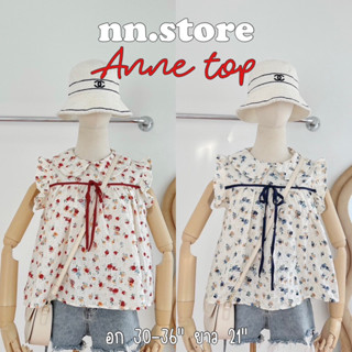 nn.store • anne top เสื้อคอบัวแขนกุดแต่งระบาย กุ๊นโบว์ช่วงอก ผ้าฉลุปักลายดอกไม้