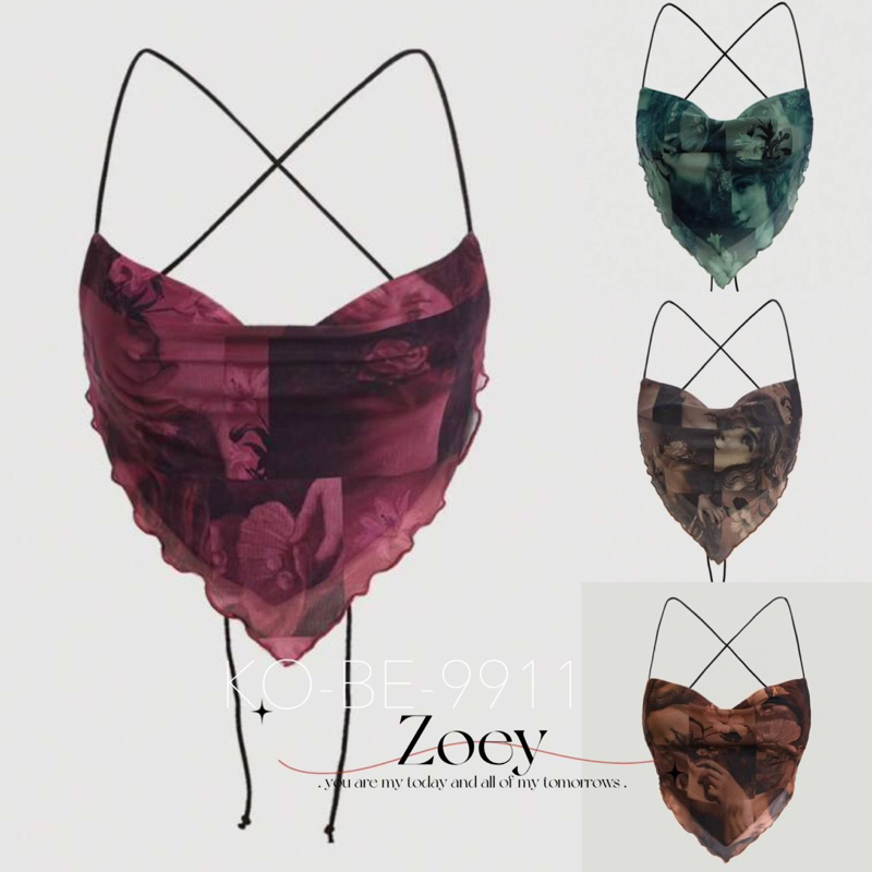 Zoey 🩶 เสื้อสายเดี่ยว ลายดอกไม้ ลายผู้หญิง 🩶 พร้อมส่ง🇹🇭