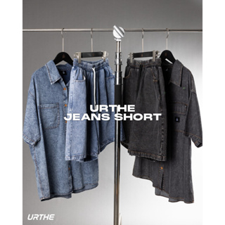 URTHE - ชุดยีนส์เซ็ต แขนสั้น สกรีนลาย OVERSIZE รุ่น JEANS SHORT SET