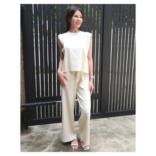 YNO Cotton flat knit set ชุดเซ็ทผ้าไหมพรมคอตตอน แขนกุด + ขายาว 29008