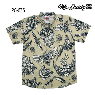 ⚡ ส่งฟรี⚡เสื้อเชิ้ตแขนสั้น งานต่อลาย Mr-Junko  ผ้าซาตินนิ่มใส่สบายไม่ร้อน PC-636