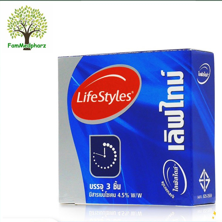 LifeStyles Love Time ถุงยางอนามัย ผิวเรียบ มีสารชะลอหลั่ง ขนาด 52 มม. บรรจุ 1 กล่อง (3 ชิ้น) เลิฟไทม์
