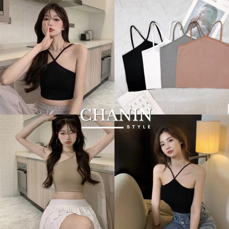 ✨CHANIN.STYLE✨เสื้อครอปสายเดี่ยวไขว้หน้า ผ้ายืด[No.F1- Kiraคิร่า]