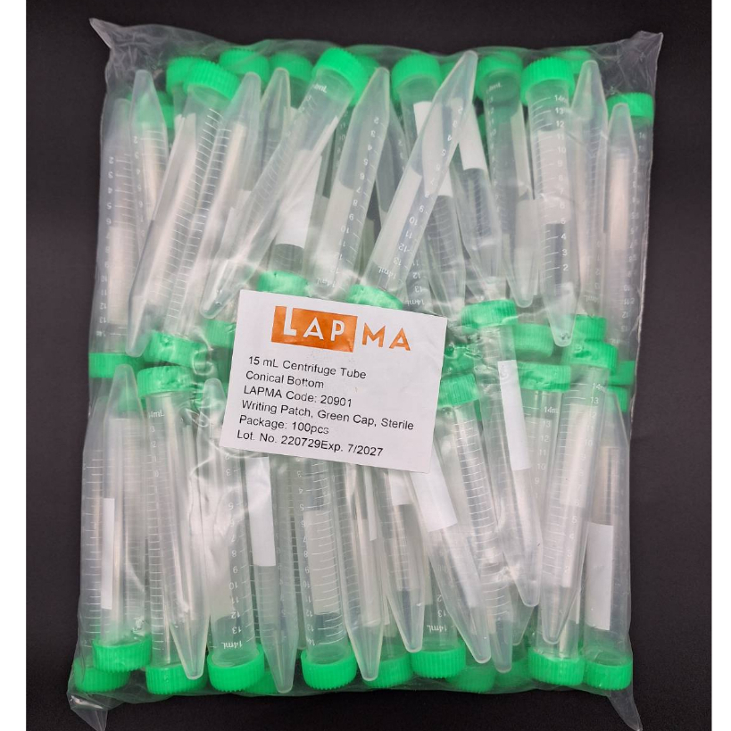15 ml centrifuge tube หลอดใส่ตัวอย่าง หลอดปั่นเหวี่ยง ขนาด 15 มิลลิลิตร 100/ถุง