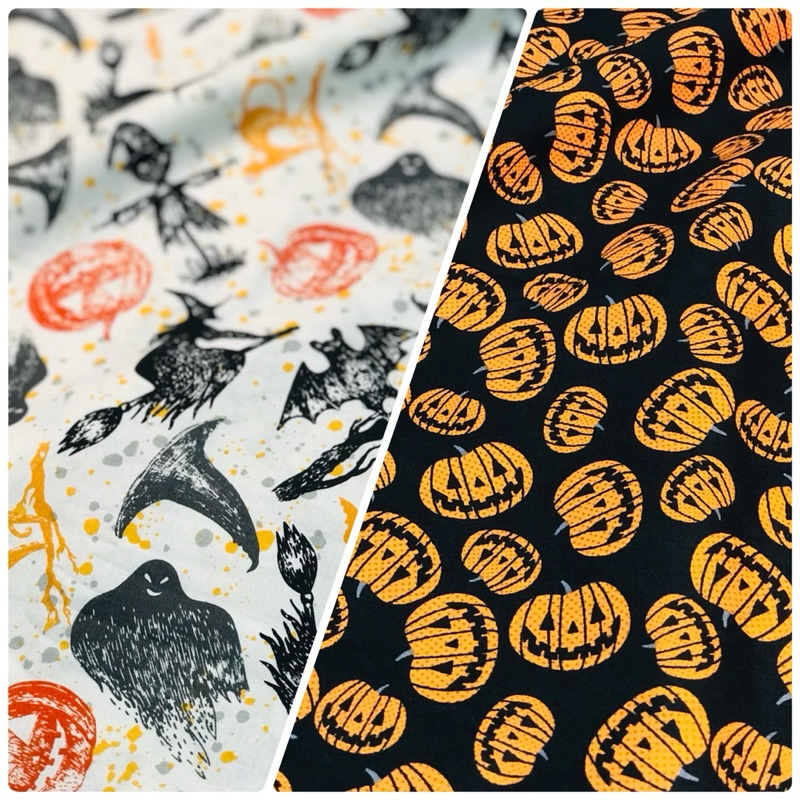 ผ้าแบ่งขาย cotton 💯 % Halloween 🎃  เนื้อบาง พิมพ์ชัด พร้อมส่งค่ะ