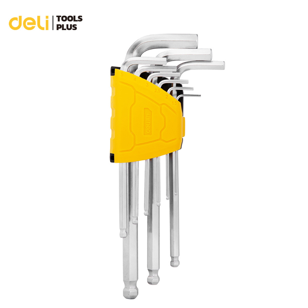 Deli ประแจหกเหลี่ยม ประแจแอล 9ตัว1ชุด ขนาด 1.5 - 10 mm สำหรับขัน เหล็กCR-V แข็งแรง ทนทาน Hex Key Set