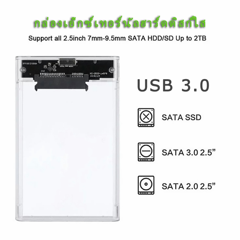 HDD Case SSD Enclosure 2.5inch ฮาร์ดไดรฟ์ USB 3.0 แบบใส External Box