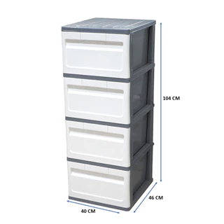 โลตัส ตู้ลิ้นชัก DIY ทรงสูงสีเทาขาว 4 ชั้น ขนาด 40x46x104 ซม. LOTUSS DRAWER SLIM GRAY-WHITE 4 TIERS