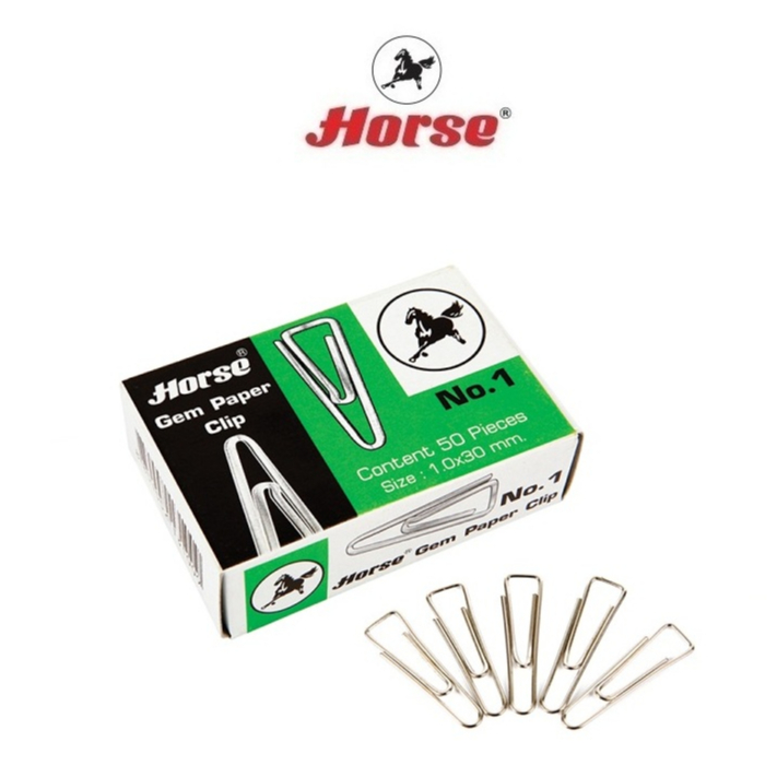HORSE ตราม้า ลวดเสียบกระดาษ(ที่เสียบกระดาษ) แบบหัวสามเหลี่ยม # 1 (32มม.) 50ตัว/กล่อง  จำนวน 1 กล่อง