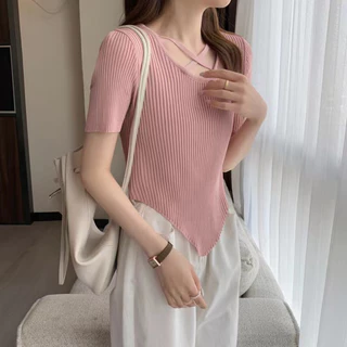 🔥SELL🔥ผ้าไหมพรมผู้หญิง เสื้อยืดผู้หญิง แขนสั้นผ้านิ่มใส่สบาย แฟชั่นเกาหลีสีพื้น