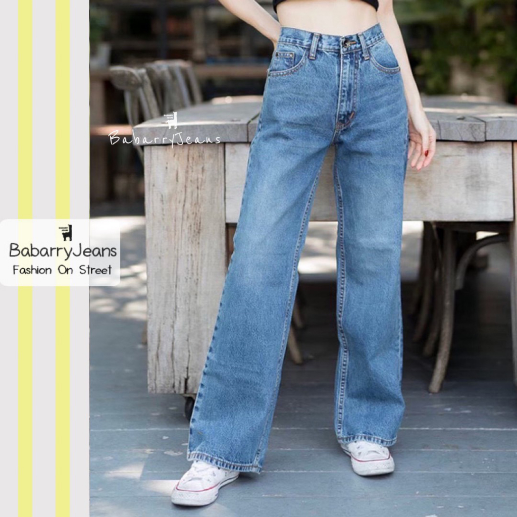 BabarryJeans กางเกงยีนส์ เอวสูง มีบิ๊กไซส์ S-5XL ทรงกระบอกขาตรง เก็บพุง เก็บทรงสวย ผญ สียีนส์ฟอก