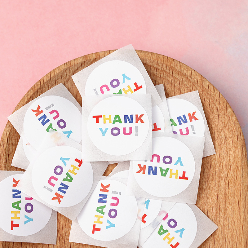 ( LY ) สติกเกอร์ THANK YOU สีขาวมินิมอล 500 ดวง/ม้วน