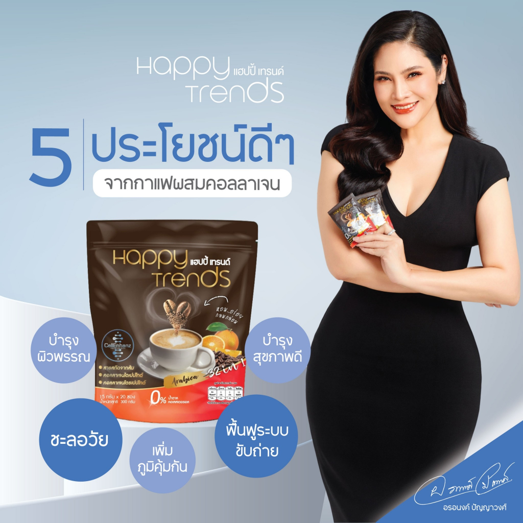 Happy Trends Coffee collagen แฮปปี้ เทรนด์ กาแฟผสมคอลลาเจน (1 ห่อ บรรจุ 20 ซอง) สินค้าพร้อมส่ง