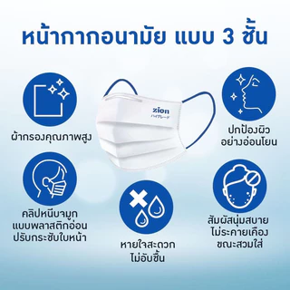 [ 1 กล่อง 30 ชิ้น ]😷 Zion Mask⭐️หน้ากากอนามัย แบบหูสี ดำและน้ำเงิน จำนวน 30 ชิ้น